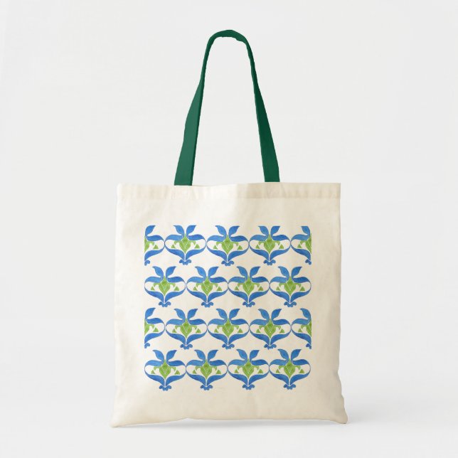 Blue Green White Art Nouveau Muster Toag Tasche (Vorne)