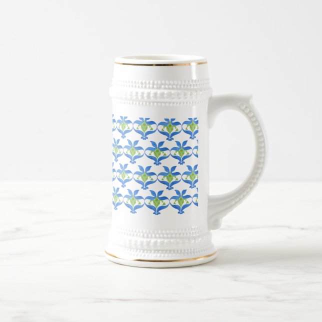 Blue Green White Art Nouveau Pattern Stein Bierglas (Rechts)