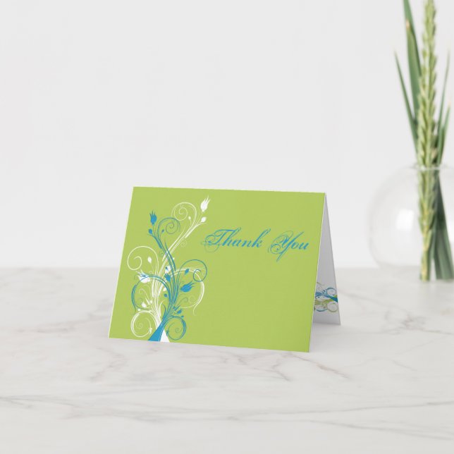 Blue Green White Floral Dankeschön Card Dankeskarte (Vorderseite)