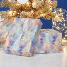 Blue Green White Gold Trees Moderne Weihnachten Geschenkpapier