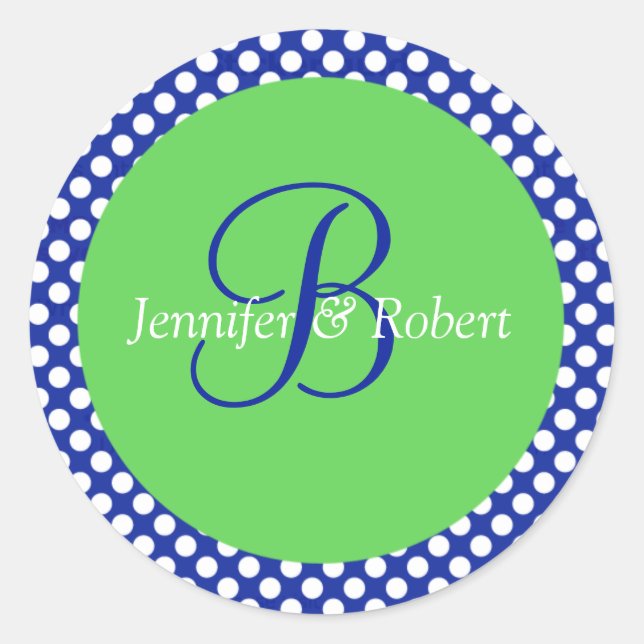 Blue Green White Polka Dot Monogram B Umhüllung Me Runder Aufkleber (Vorderseite)