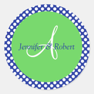 Blue Green White Polka Dot Monogramm A Umhüllung M Runder Aufkleber