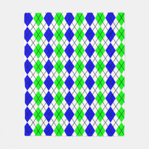 Blue Green White Raute Diamond Design Fleecedecke