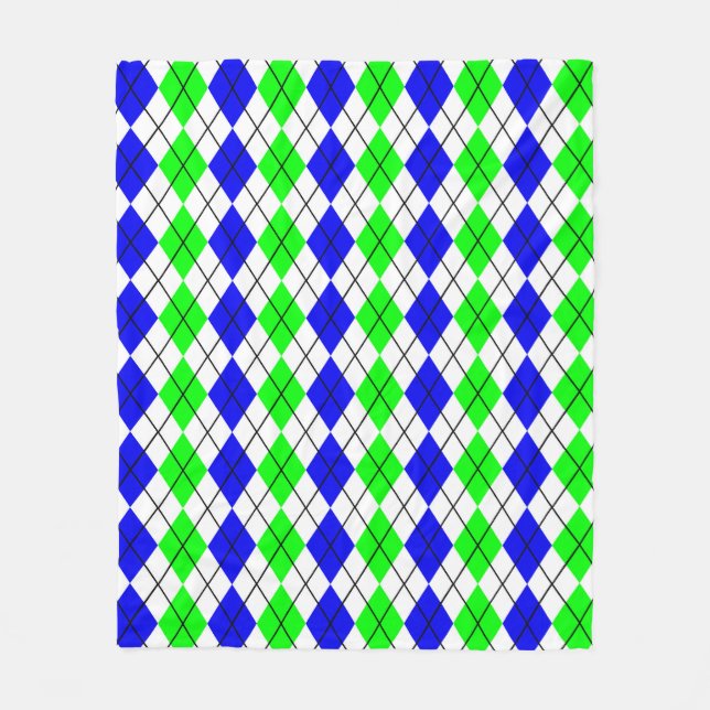 Blue Green White Raute Diamond Design Fleecedecke (Vorderseite)