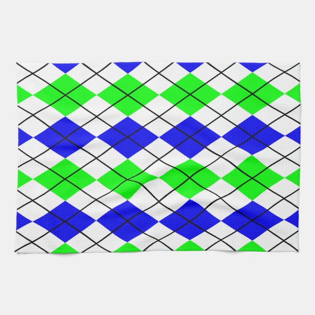 Blue Green White Raute Diamond Design Geschirrtuch (Horizontal)