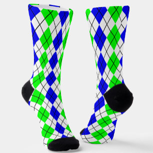 Blue Green White Raute Diamond Design Socken