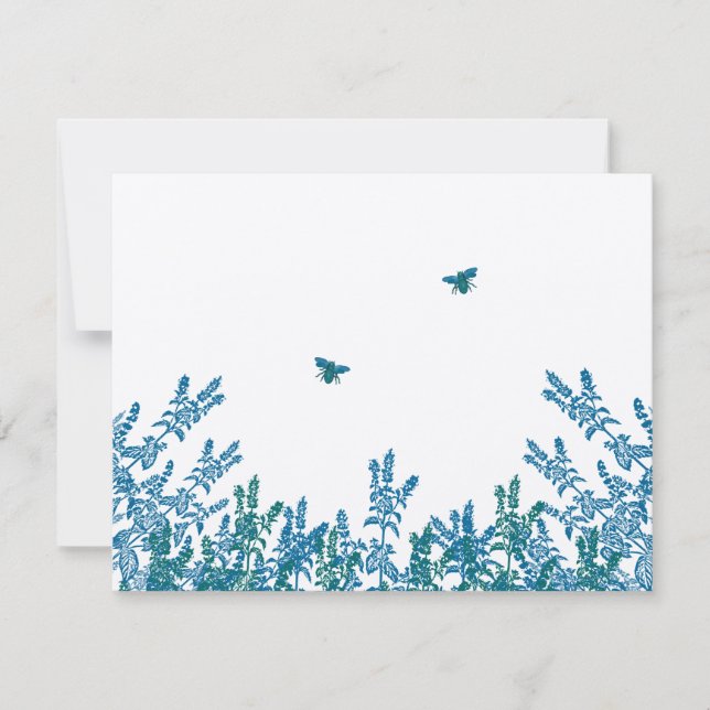 Blue Green Wild Blume Bee Wedding RSVP #3 Karte (Vorderseite)