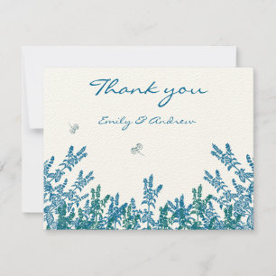 Blue Green Wild Blume Bee Wedding RSVP Dankeskarte