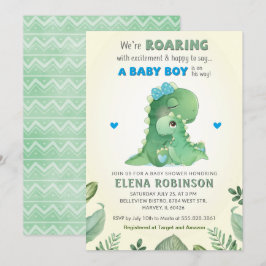 Blue Green Wild Dinosaur Baby Boy Dusche Sprinkle Einladung