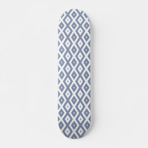 Blue grey and white diamond pattern skateboard