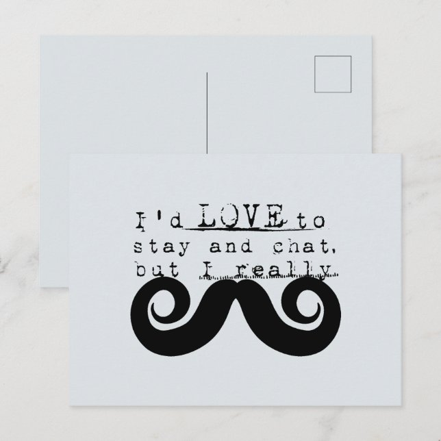 Blue Grey Black Funny Humor I Mustache Postkarte (Vorne/Hinten)