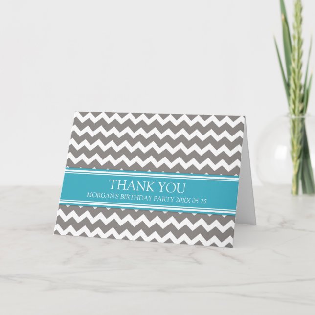Blue Grey Chevron fête d'anniversaire Carte de rem (Devant)