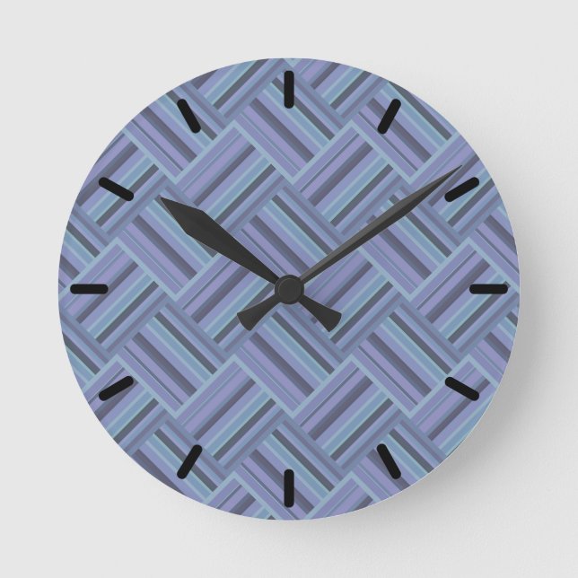 Blue-grey diagonal stripes weave pattern runde wanduhr (Vorderseite)