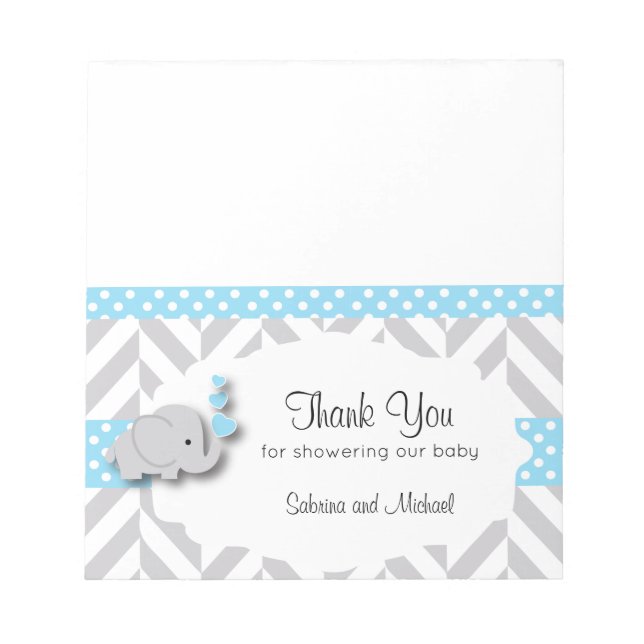 Blue & Grey Elephant Baby Dusche | Candy Toppers Notizblock (Vorderseite)