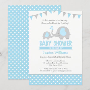 Blue Grey Elephant Baby Shower Einladungen für Jun