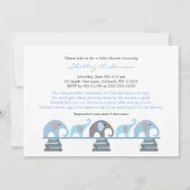 Blue Grey Elephant Baby Shower Invitations