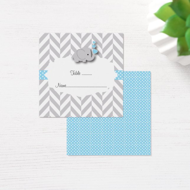 Blue & Grey Elephant Babydusche Flat Platzkarte (Schreibtisch)