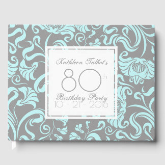 Blue Grey Floral 80e Anniversaire de la fête Livre