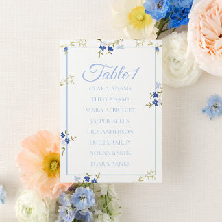 Blue & Grey Floral Wedding Seating Chart Card Tischnummer