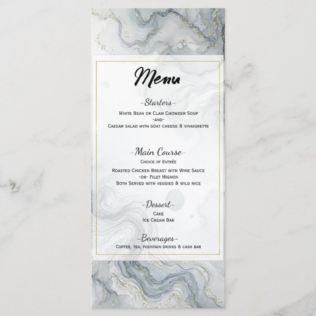 Blue Grey Gold Beach Watercolor Menu Mariage (Devant)