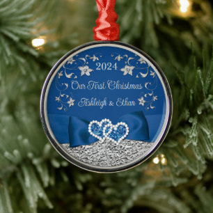 Blue, Grey Liebe Hearts Wedding 1. Weihnachten Ornament Aus Metall