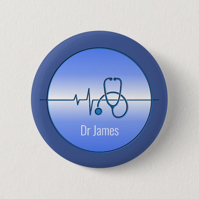 Blue Grey Medical Stethoscope Heartbeat Button (Vorderseite)