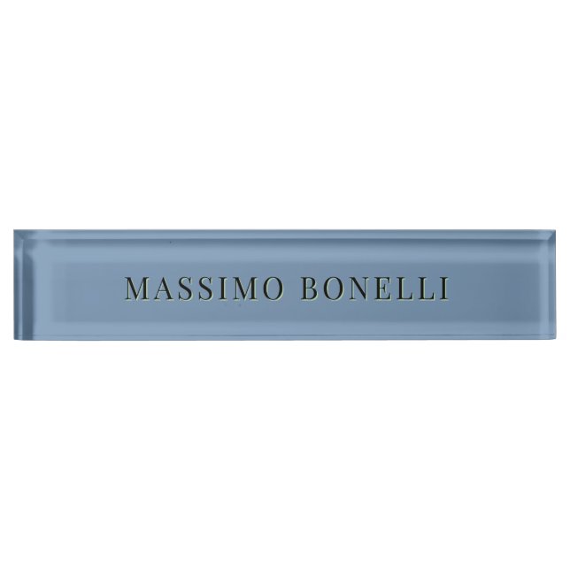 Blue Grey Minimalist Plain Legible Modern Namensplakette (Vorderseite)