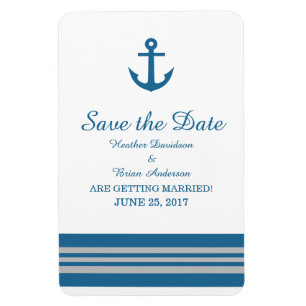 Blue Grey Nautical Anchor Speichern Sie das Date M Magnet