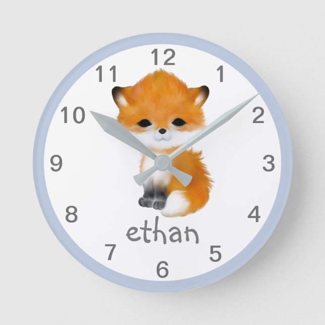 Blue Grey Woodland Animal Fox Nursery Horloge mura (Recto)