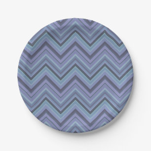 Blue-Grey Zigzag Stripes Pappteller