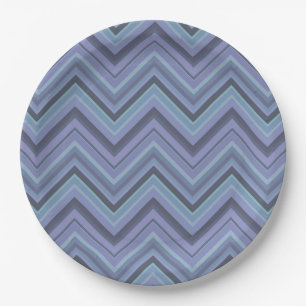 Blue-Grey Zigzag Stripes Pappteller