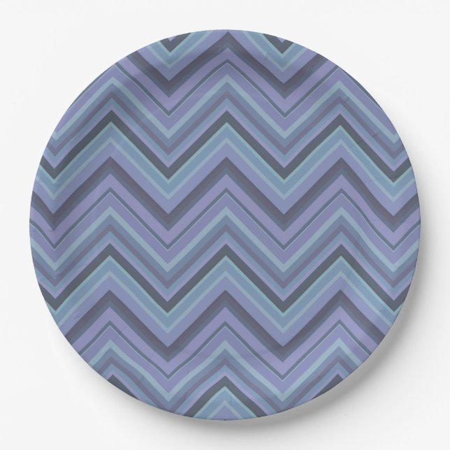 Blue-Grey Zigzag Stripes Pappteller (Vorderseite)