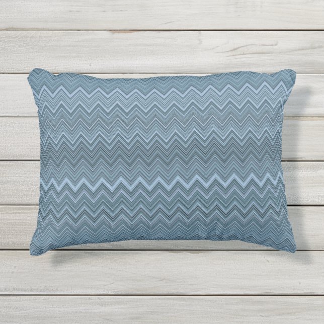Blue Grey Zigzag Wavy Muster Kissen Für Draußen (Vorderseite)