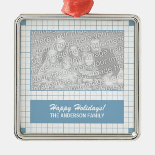 Blue Grid Foto Ornament Aus Metall