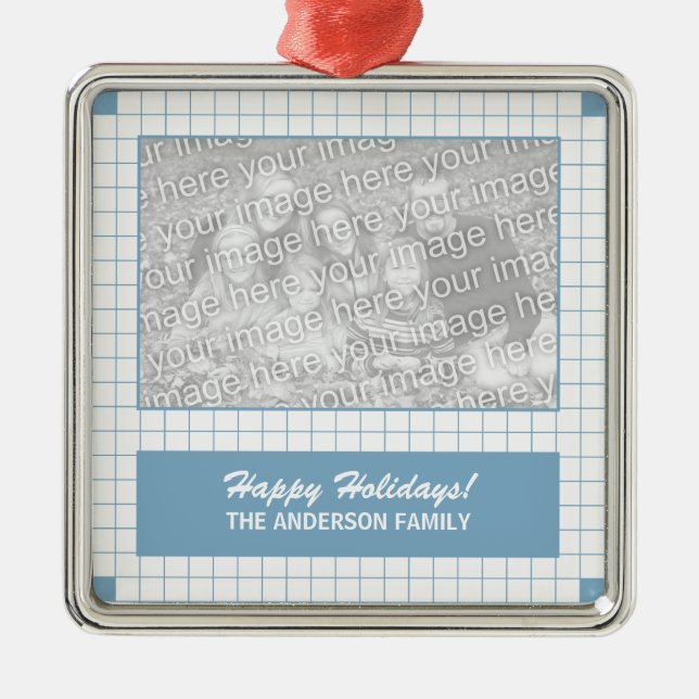 Blue Grid Foto Ornament Aus Metall (Vorne)