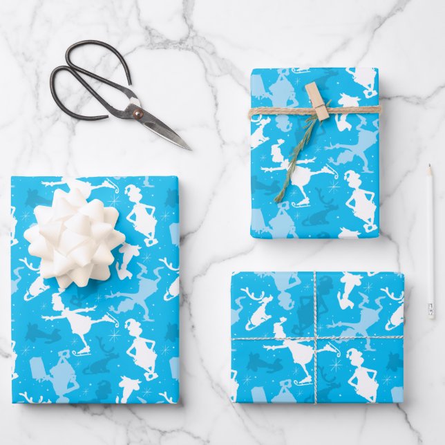 Blue Grinch Ice Skaten Pattern Geschenkpapier Set (Vorderseite)