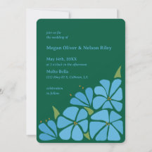Blue Groovy Blume Muster Hochzeitseinladung