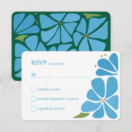 Blue Groovy Blume Pattern Wedding RSVP Karte