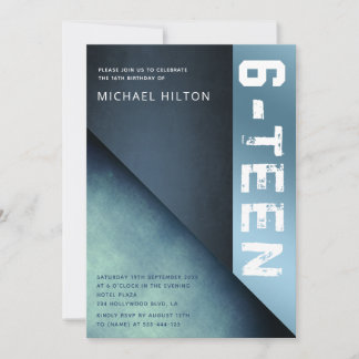 Blue Grub Color Block Junge 16 . Geburtstag Einladung