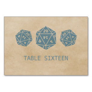 Blue Grunge D20 Dice Gamer Table Card Tischnummer