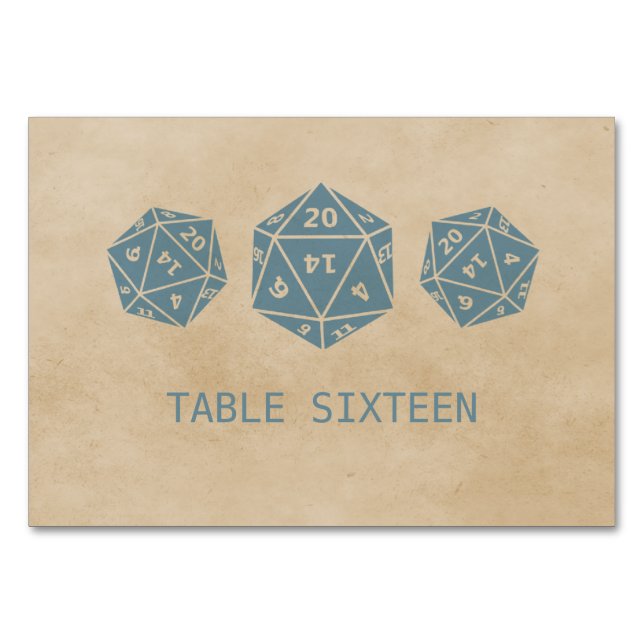 Blue Grunge D20 Dice Gamer Table Card Tischnummer (Vorderseite)