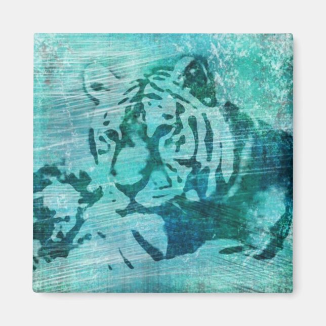 Blue Grunge Tiger Magnet (Vorne)