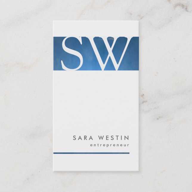 Blue Grunge Unternehmer Monogram BusinessCard Visitenkarte (Vorderseite)