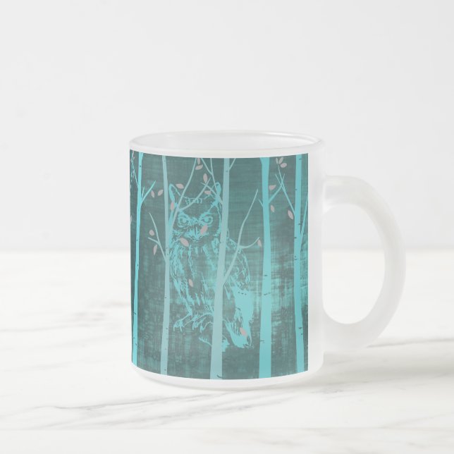 Blue Grunge Woodland Owl Art Mattglastasse (Rechts)