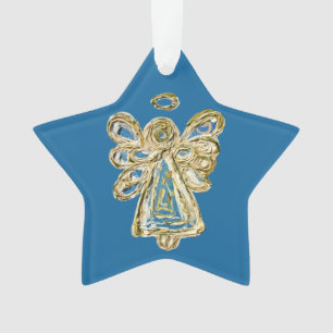 Blue Guardian Angel Art Noël Star Ornement