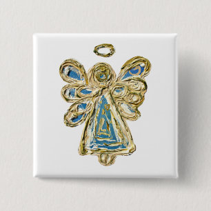 Blue Guardian Angel Custom Holiday Button Button