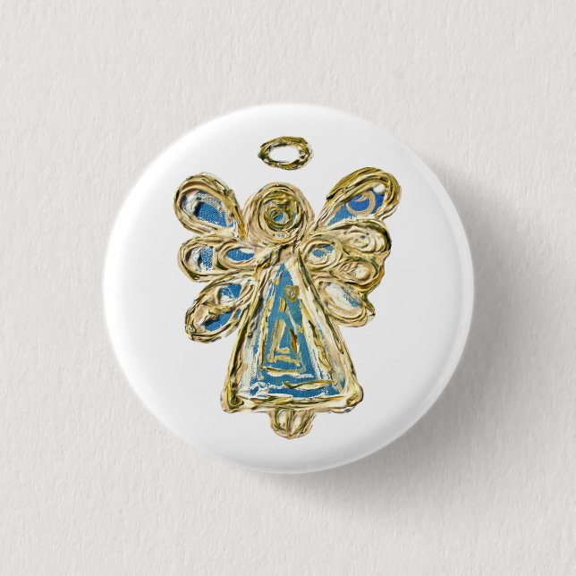 Blue Guardian Angel Custom Holiday Button Button (Vorderseite)