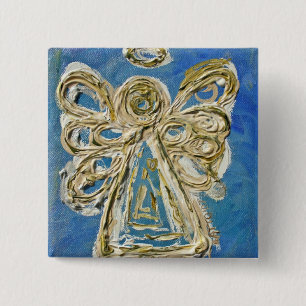 Blue Guardian Angel Custom Holiday Button Button