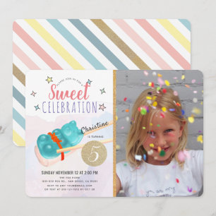 Blue Gummy Bear Candy Sushi Girl Foto Geburtstag Einladung