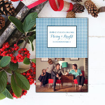 Blue Hahnentrittmuster Holiday Foto Card